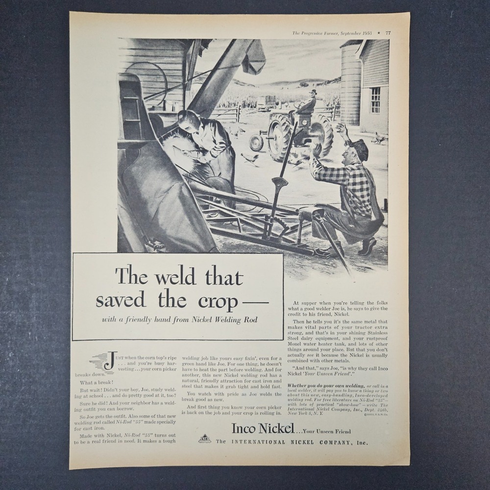 1953 Inco International Nickel Co Vintage Print Ad Weld That Saved The Crop Farm